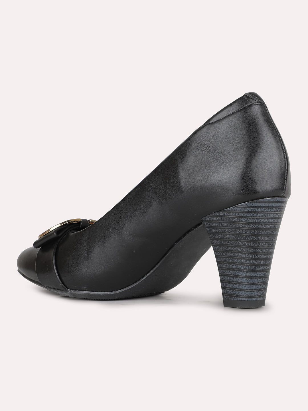 Women Black Party Wear Solid Round Toe Pumps
