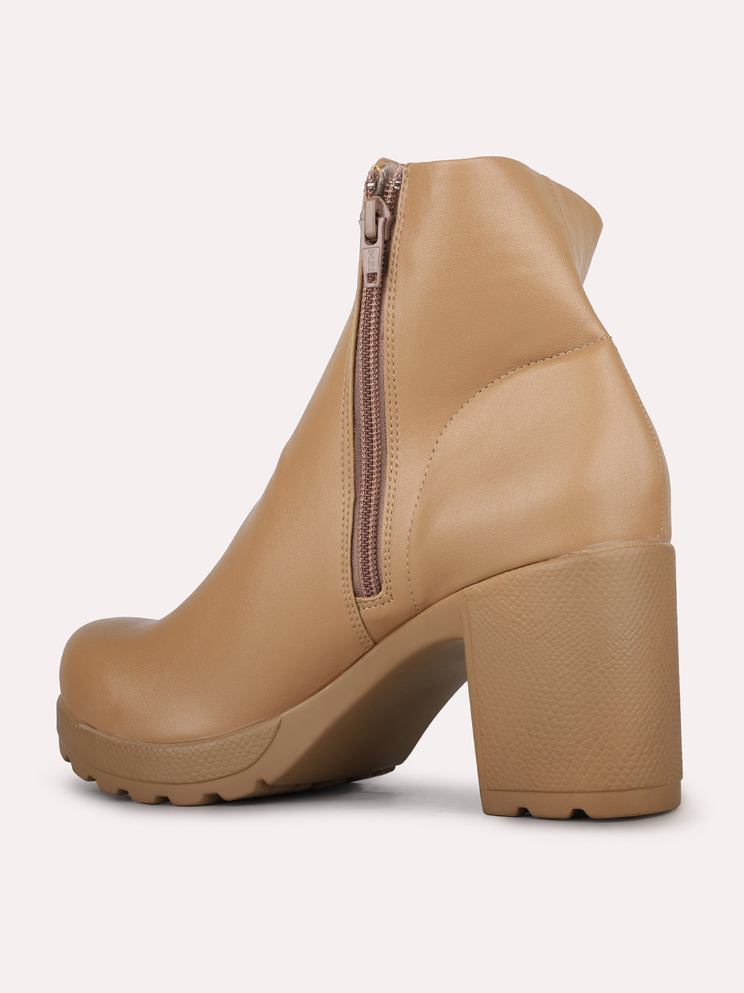 Womens Beige Party Wear Solid Round Toe Ankle Boots