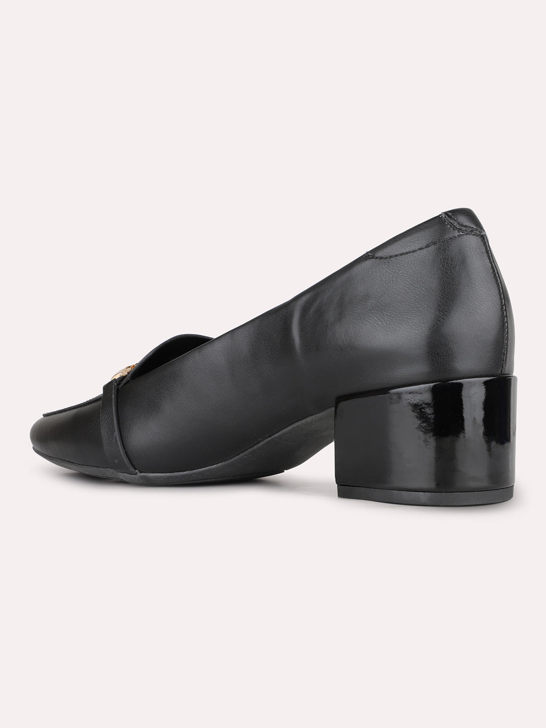 Women Black Party Wear Solid Round Toe Pumps