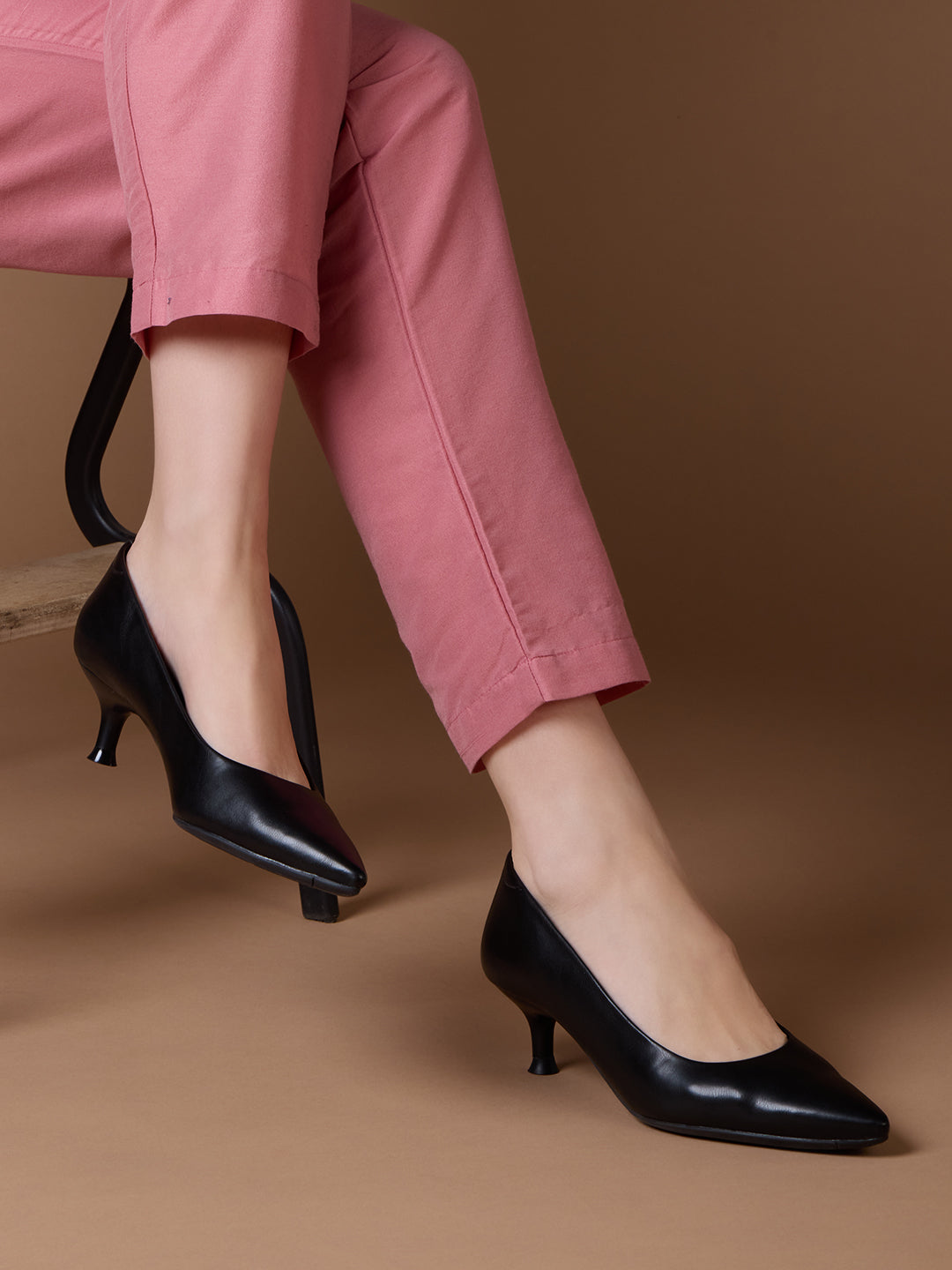 Buy Now Women Black Party Wear Solid Pattern Pointed Toe Kitten