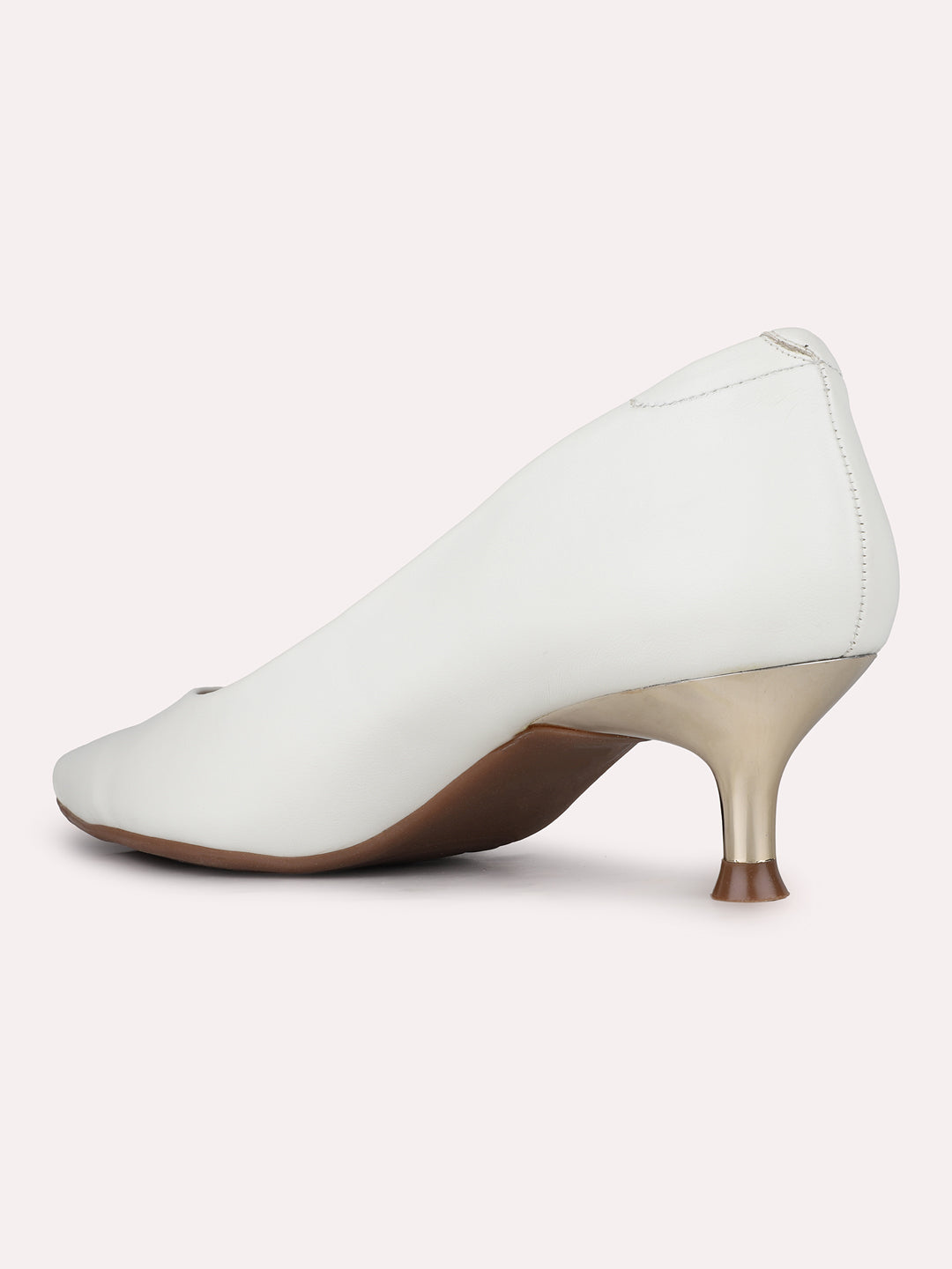 Women White Party Wear Solid Pointed Kitten Heel Pumps