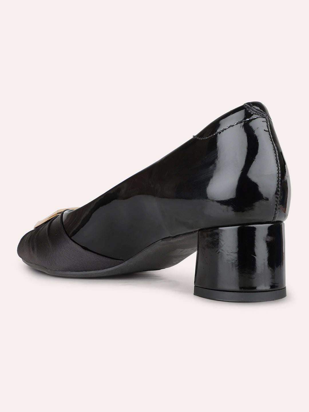 Women Black Party Wear Pointed Toe Block Heel Pump Shoes