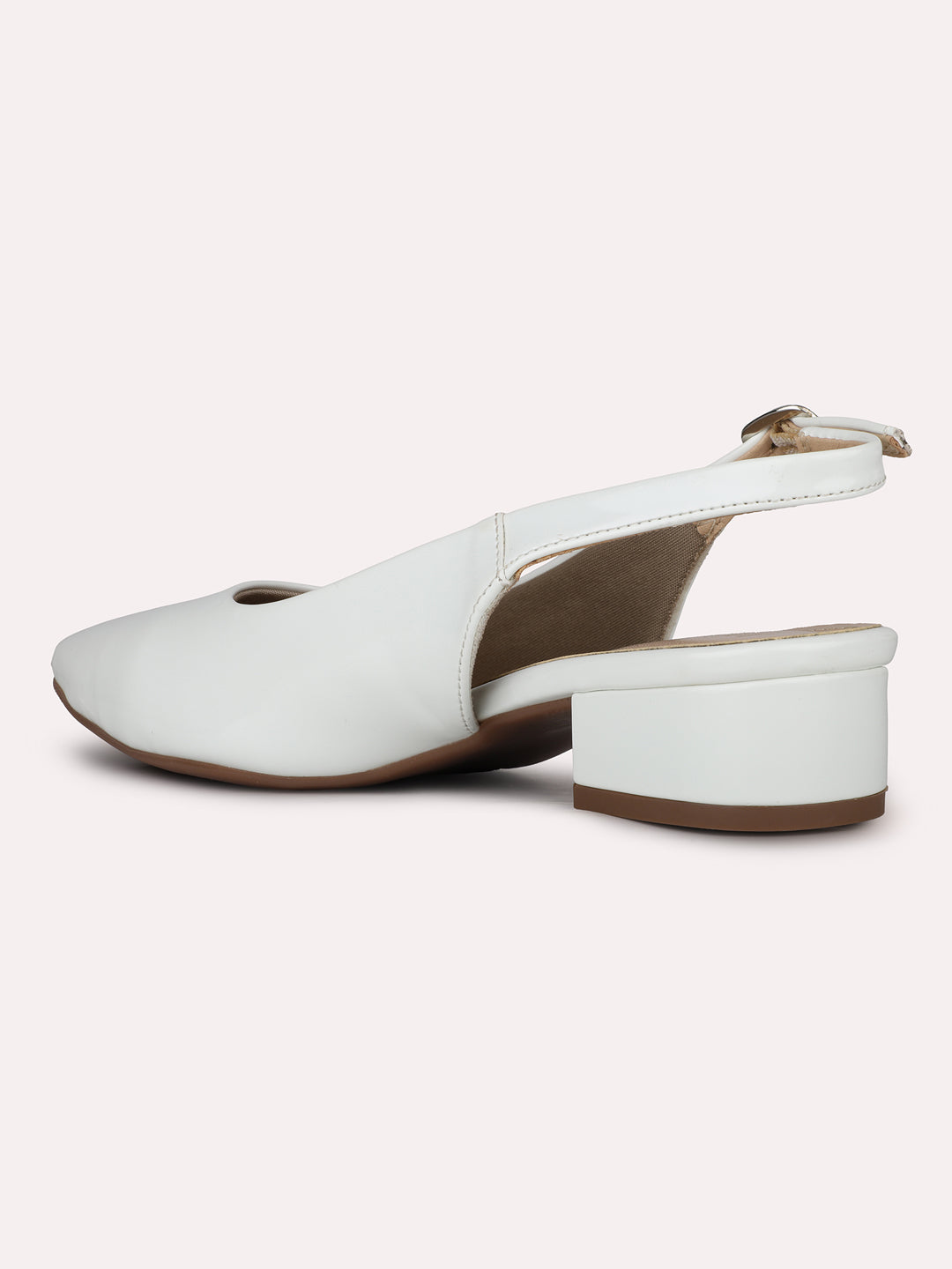 Women White Party Wear Solid Pointed Block Heel Mules