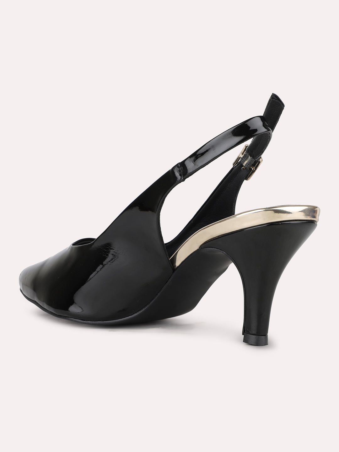 Women Black Party Wear Solid Pointed Kitten Heel Mules