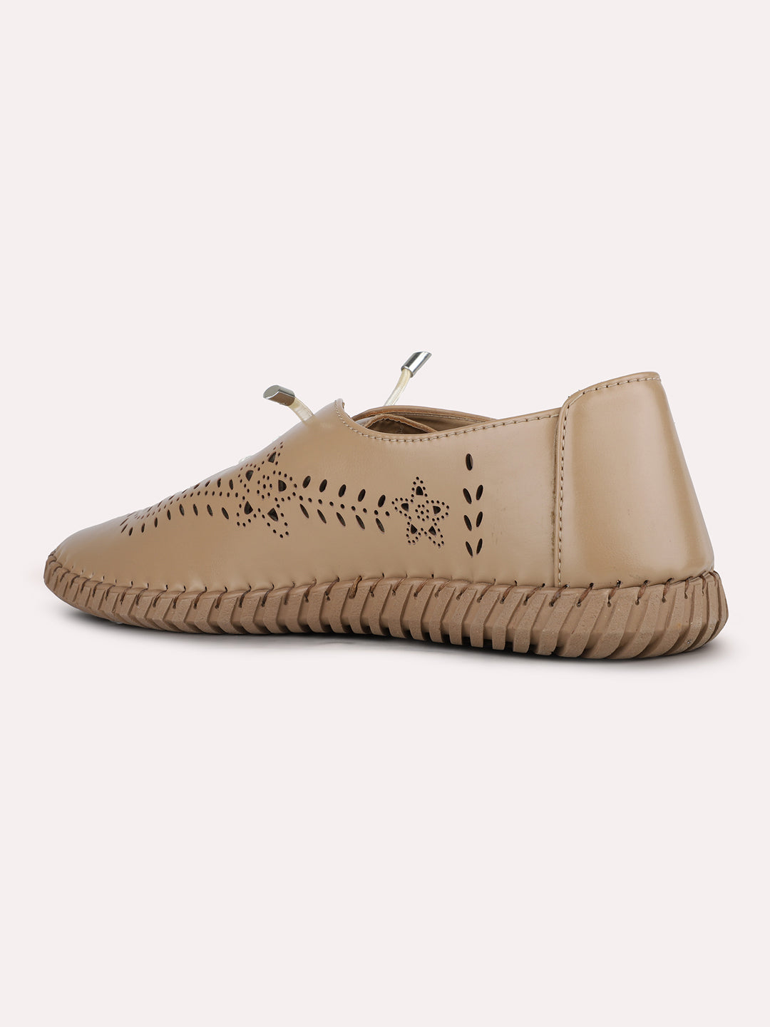 Women Tan Casual Solid Round Toe Lace-up Shoes