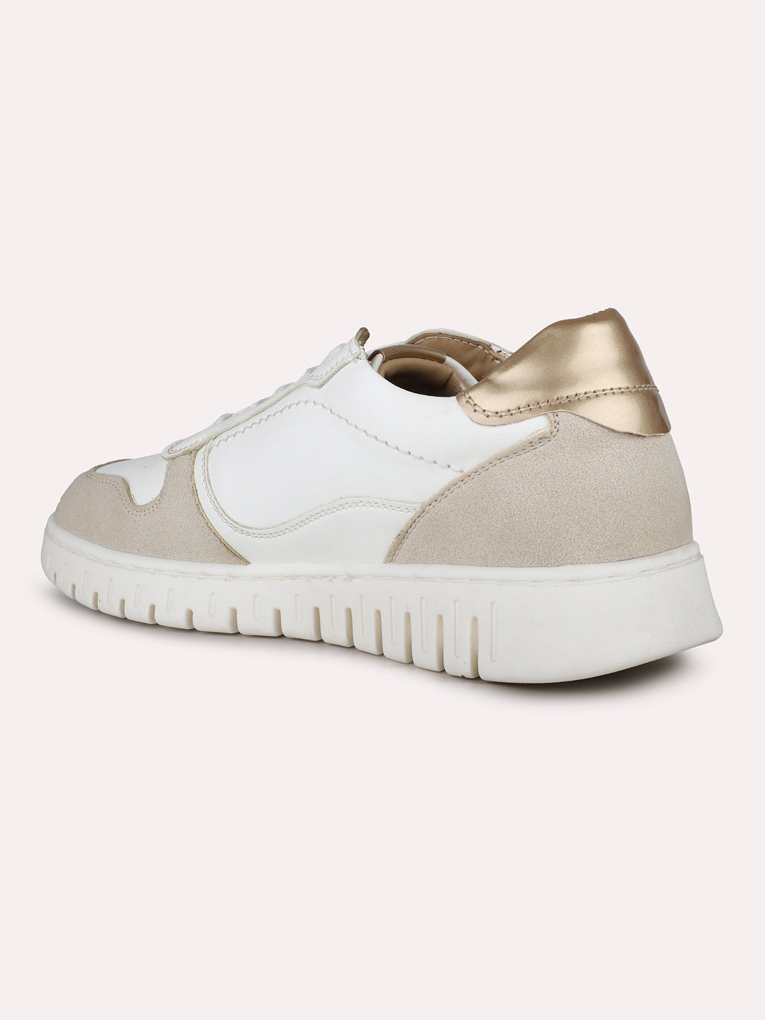 Womens Golden Casual Solid Round Toe Sneakers