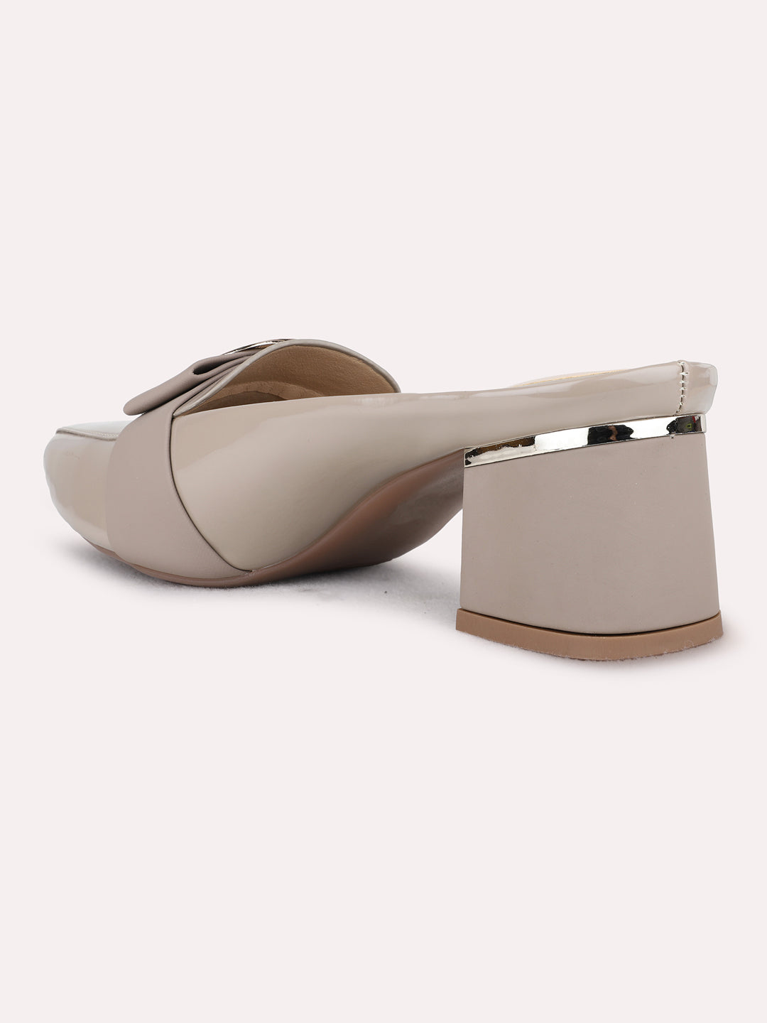 Womens Tan Party Wear Solid Round Toe Block Heel Mules