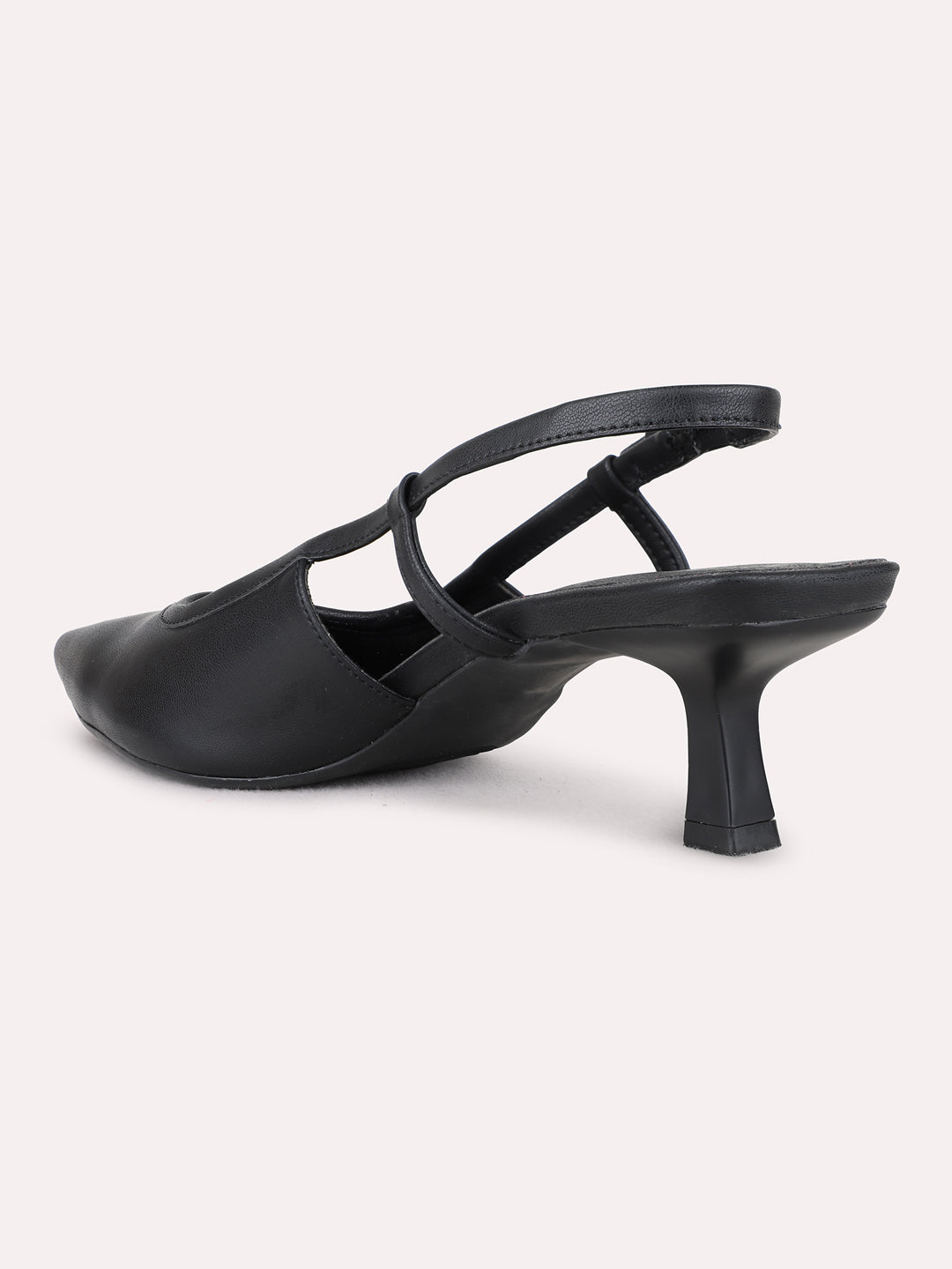 Womens Black Party Wear Solid Pointed Toe Kitten Heel Mules