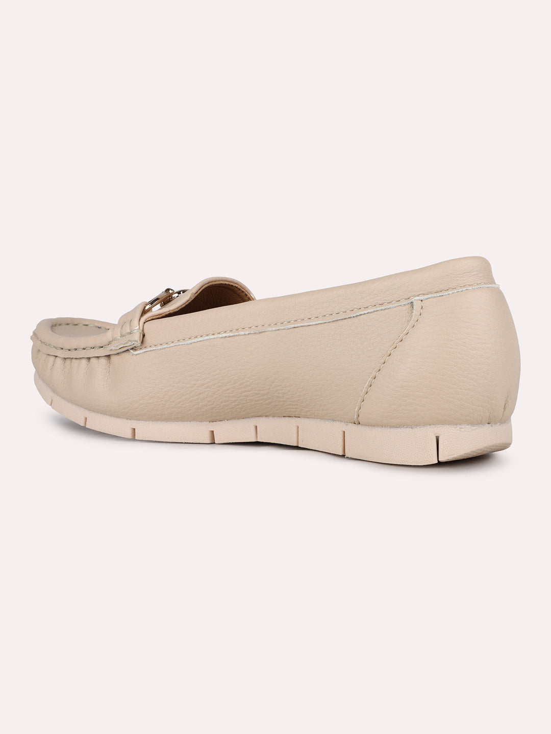 Womens Beige Party Wear Solid Round Toe Loafers