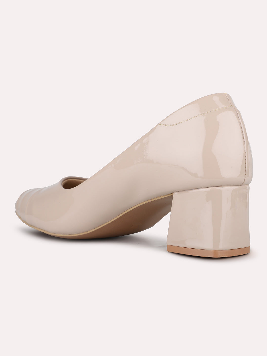 Women Nude Casual Solid Pointed Block Heel Pumps