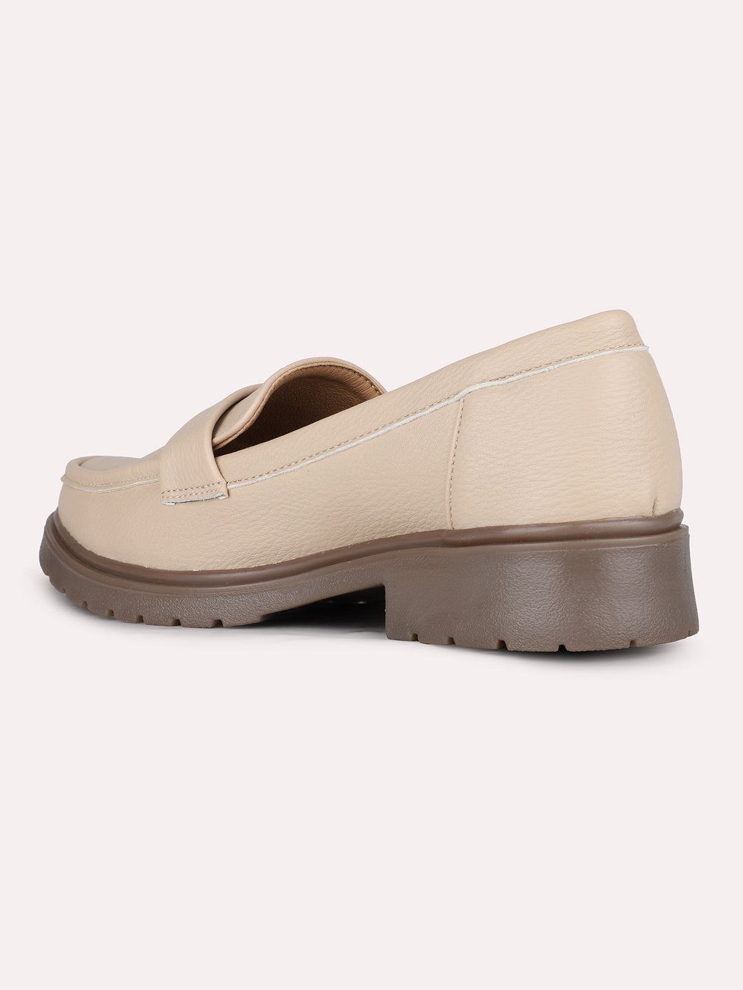 Women Beige Casual Solid Round Toe Loafers