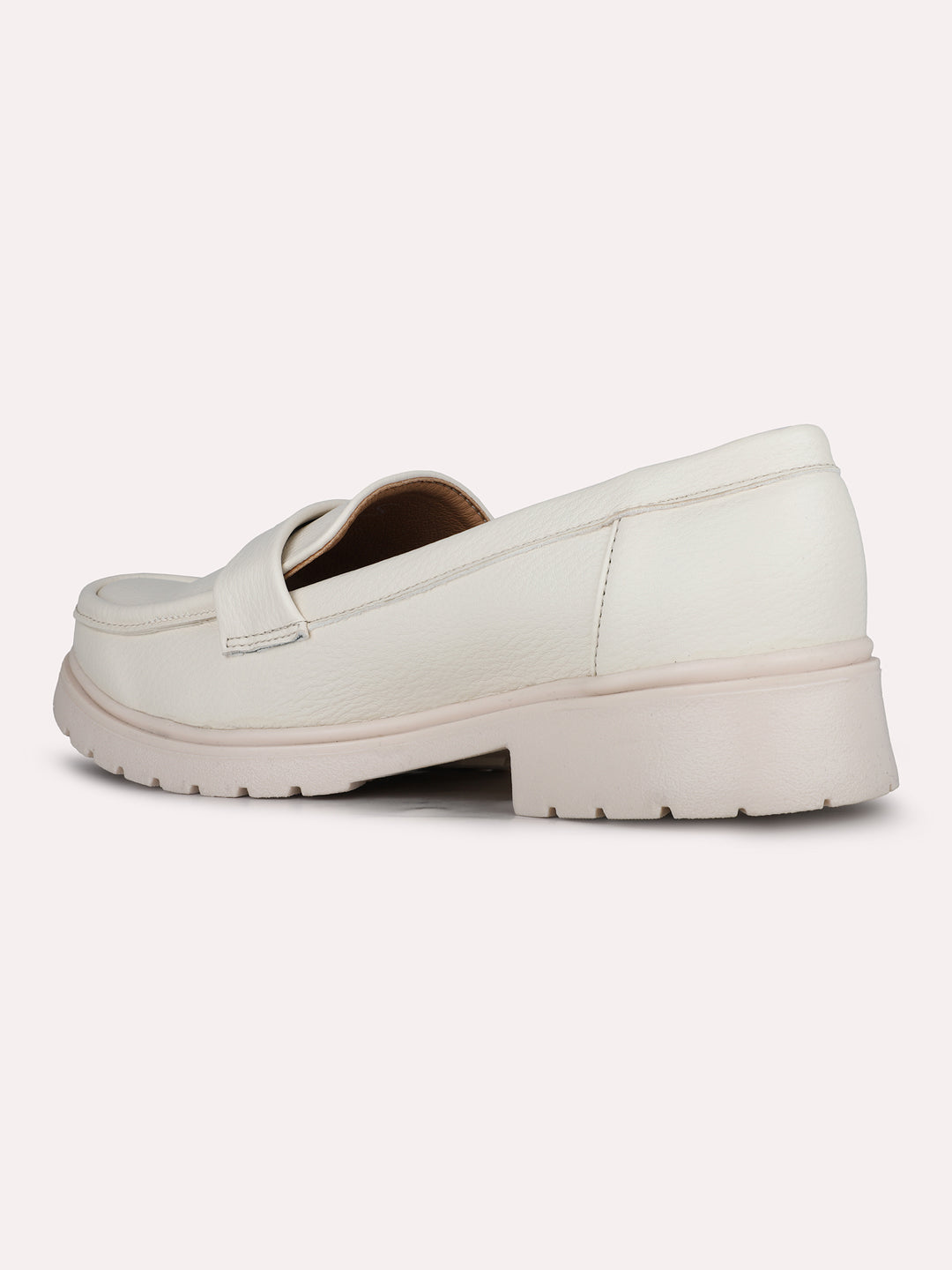 Women Cream Casual Solid Round Toe Loafers