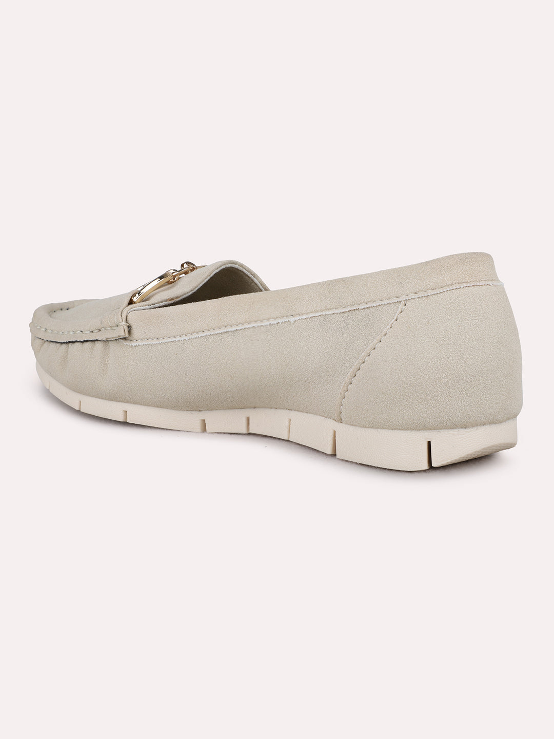 Womens Cream Party Wear Solid Round Toe Loafers