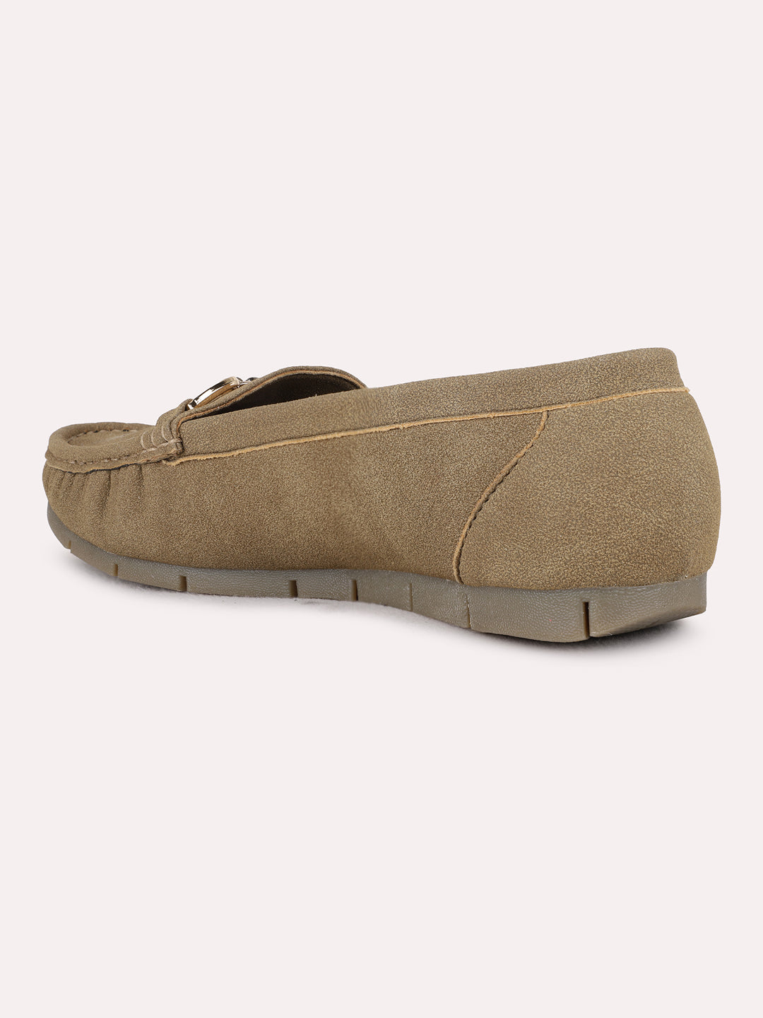 Womens Green Party Wear Solid Round Toe Loafers
