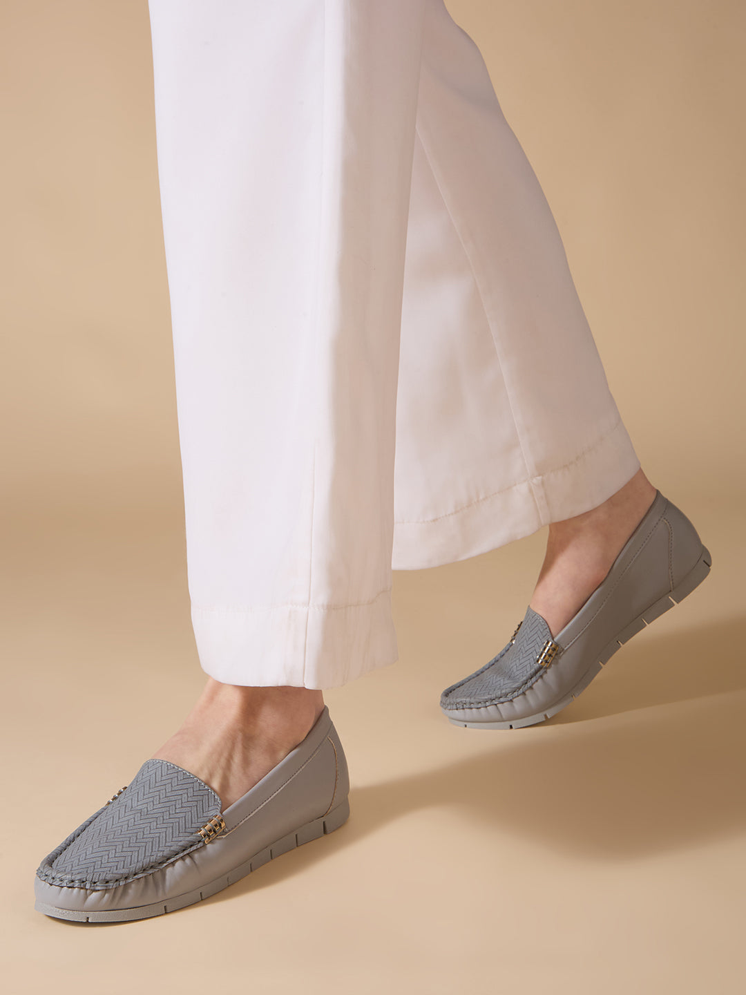 Buy Now Womens Grey Casual Solid Round Toe Loafers