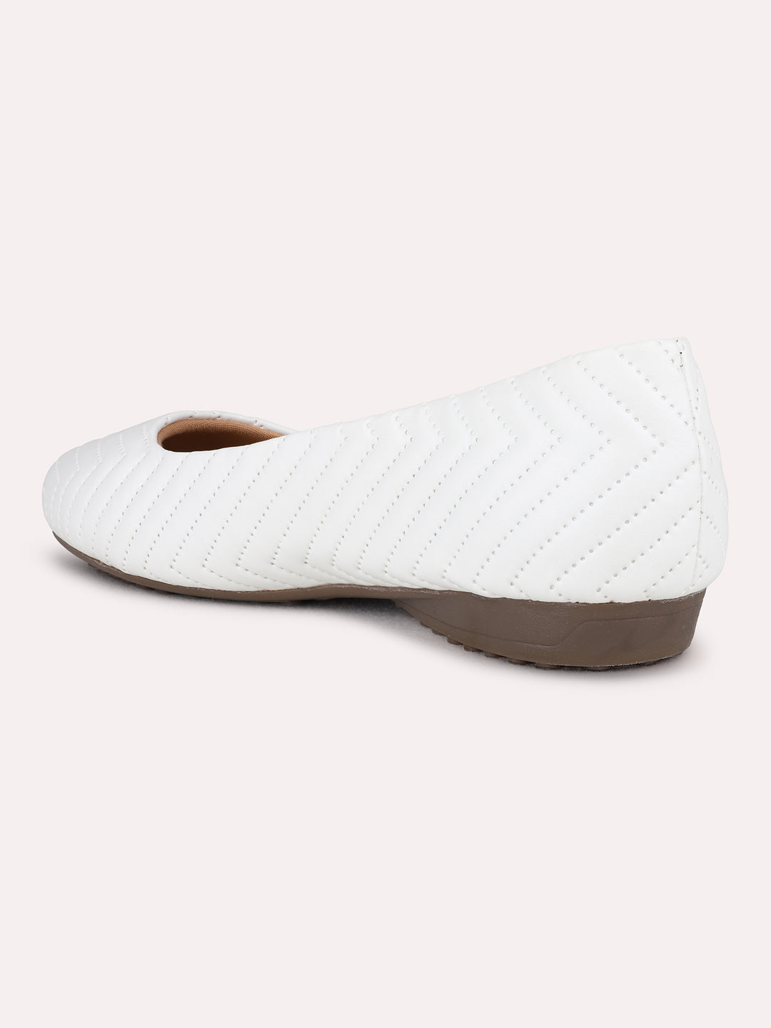 Womens White Casual Solid Round Toe Flat Ballerinas