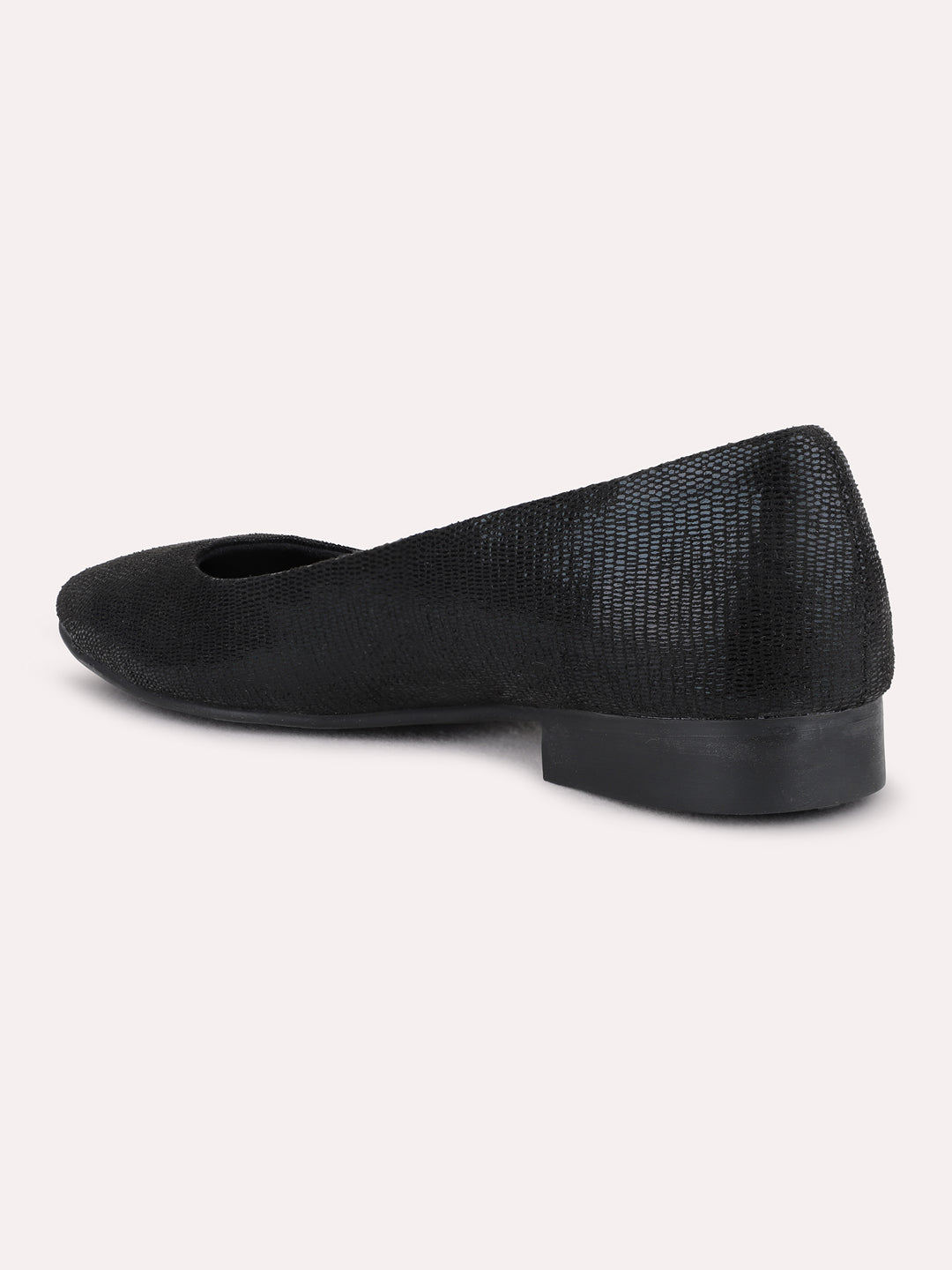 Womens Black Casual Embellished Round Toe Flat Ballerinas