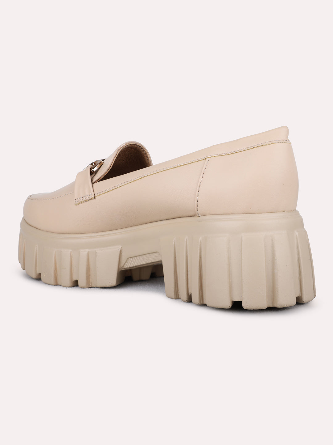 Womens Beige Party Wear Solid Round Toe Moccasin Shoes