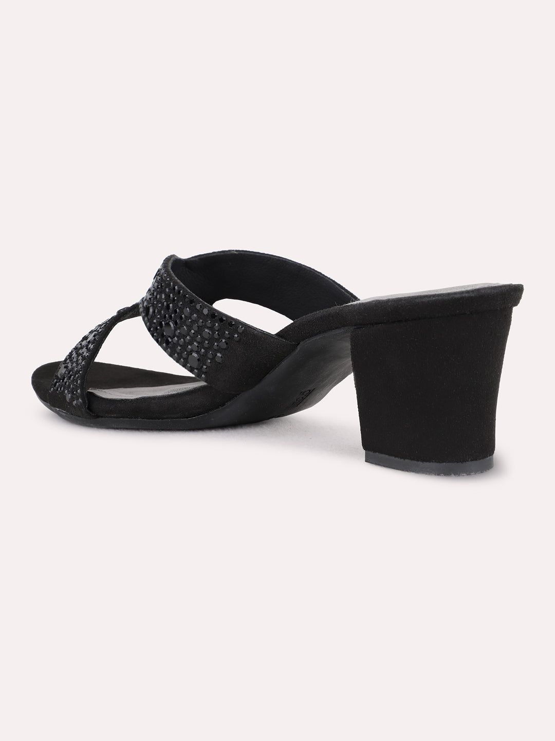 Womens Black Party Wear Embellished Block Heel Sandals
