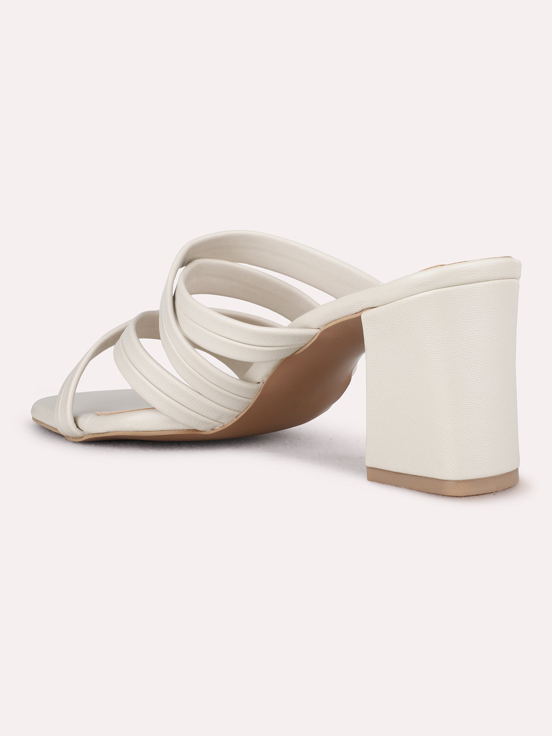 Womens Cream Party Wear Solid Square Toe Block Heel Sandals
