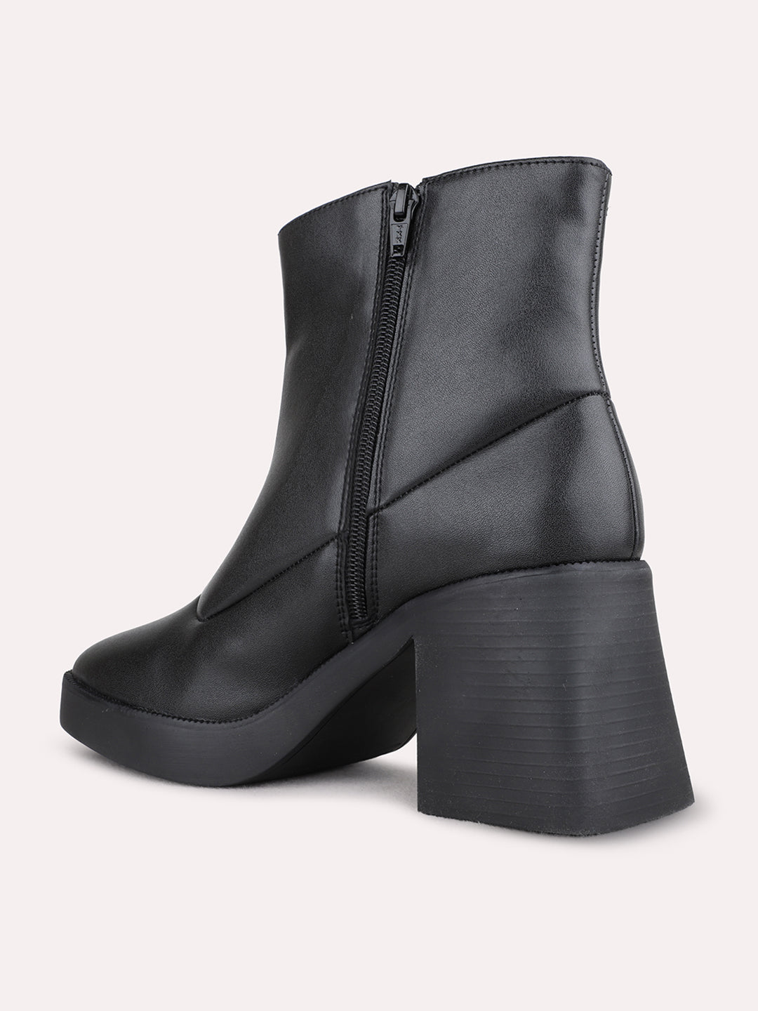 Womens Black Casual Solid Round Toe Lace-up Ankle Boots