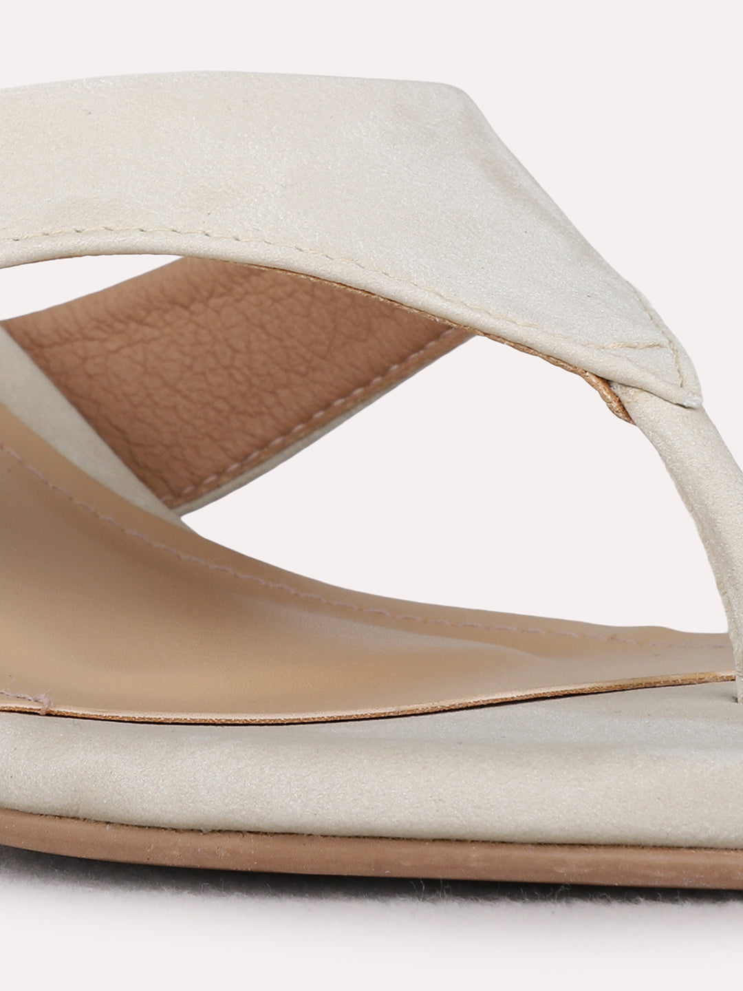 Womens Cream Casual Solid Round Toe Block Heels