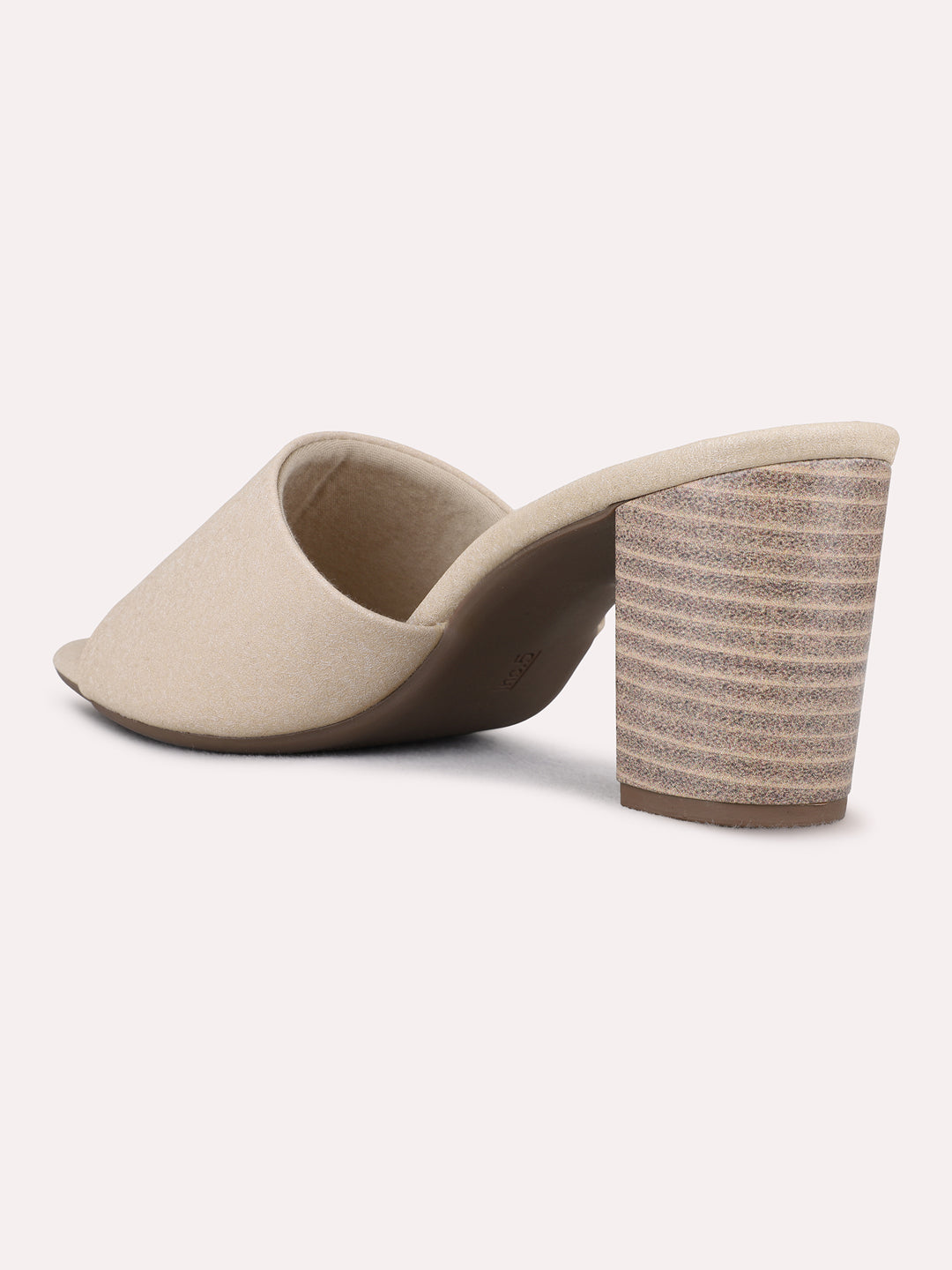 Womens Beige Party Wear Solid Square Toe Block Heel Sandals