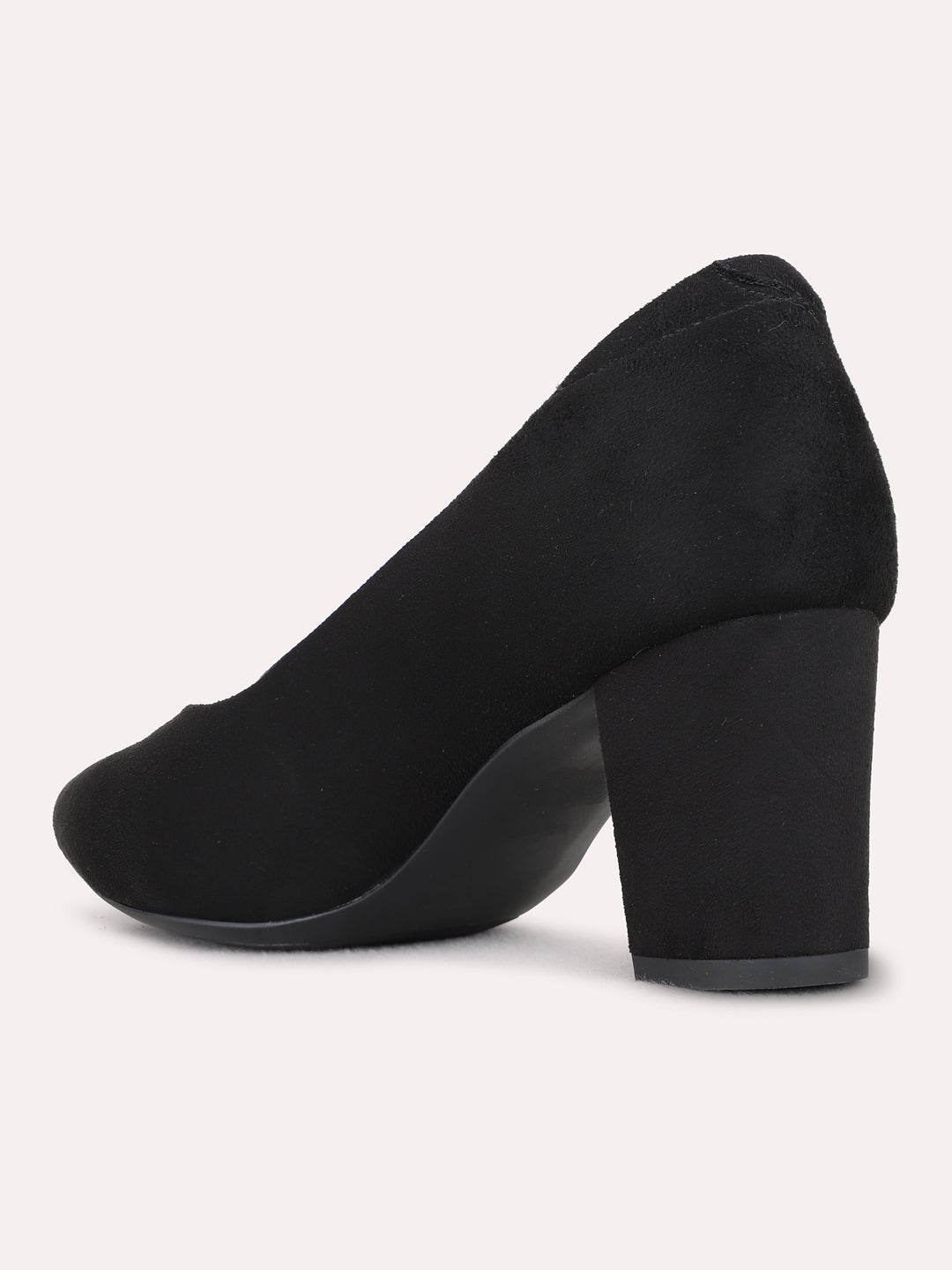 Womens Black Party Wear Solid Pointed Toe Block Heel Pumps