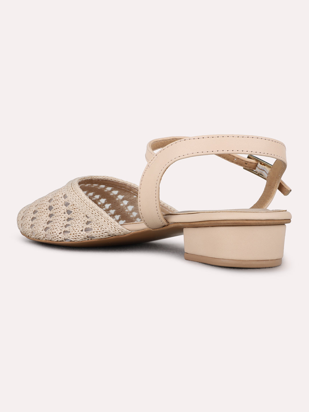 Womens Beige Party Wear Solid Pattern Block Heels