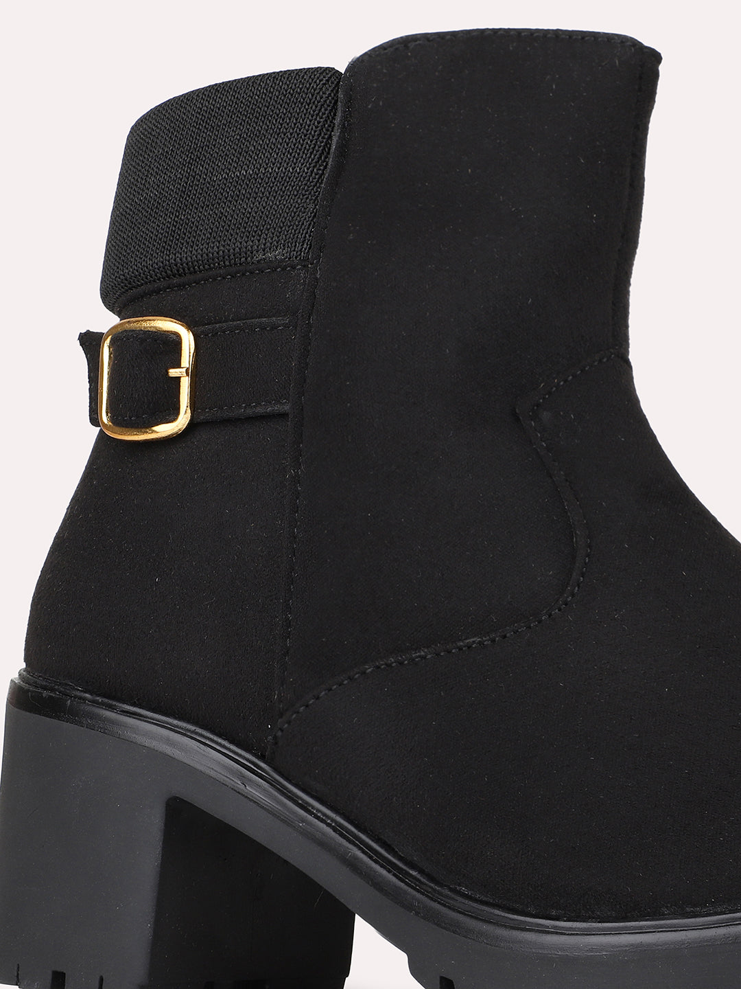 Womens Black Casual Solid Pattern Round Toe Boots