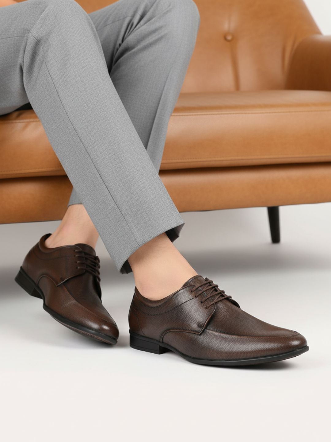 Buy Now Mens Brown Solid Pointed Toe Formal Derby Shoes