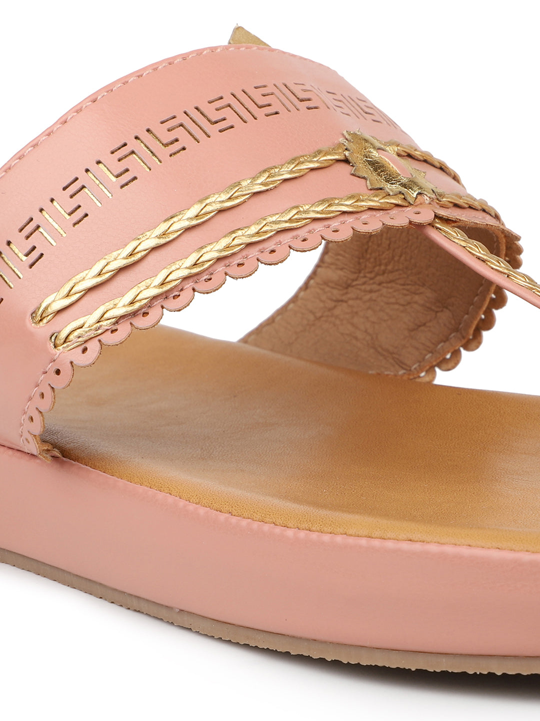 Women Peach Gold-Toned One Toe Comfort Sandals