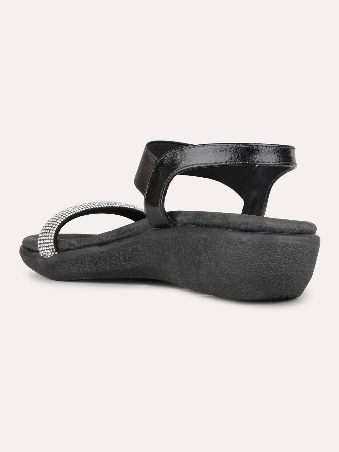 Women Black Party Wear Solid Round Toe Sandals