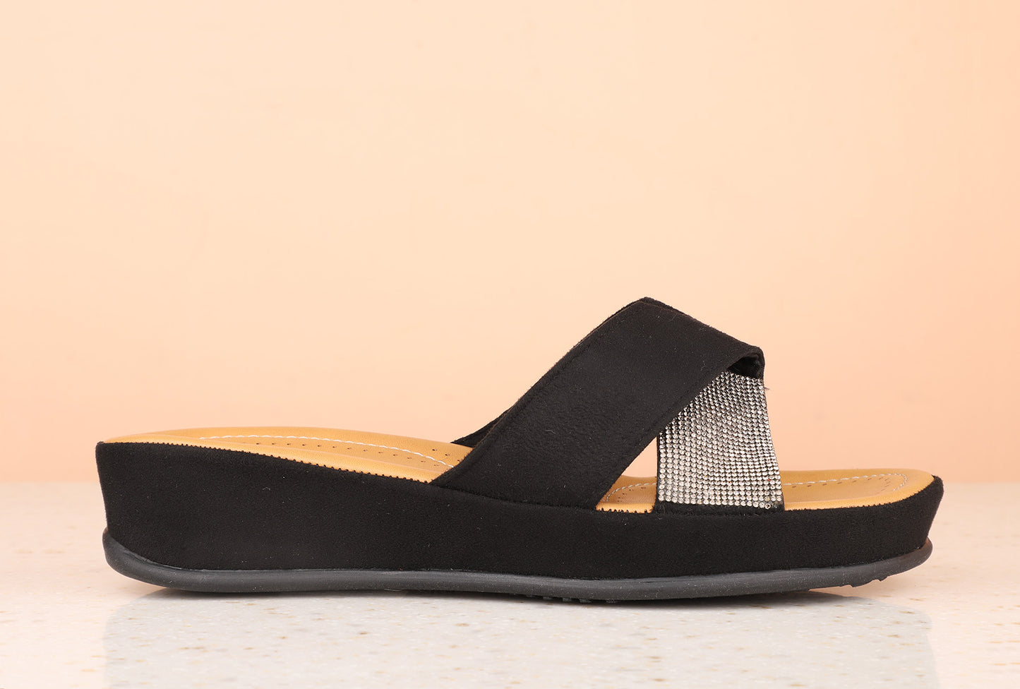 Women Black Embellished Wedge Heels