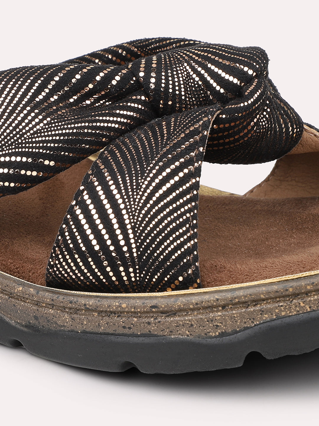 Women Antique Printed Open Toe Flats with Knot Detail