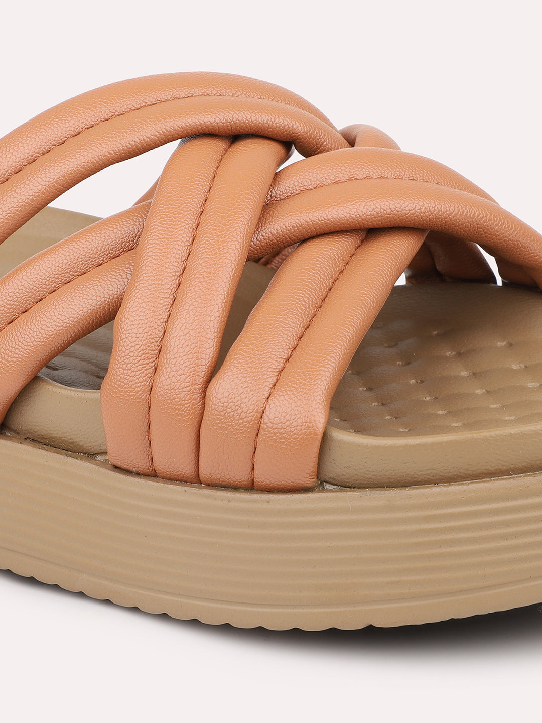 Women Tan Striped Comfort Heels