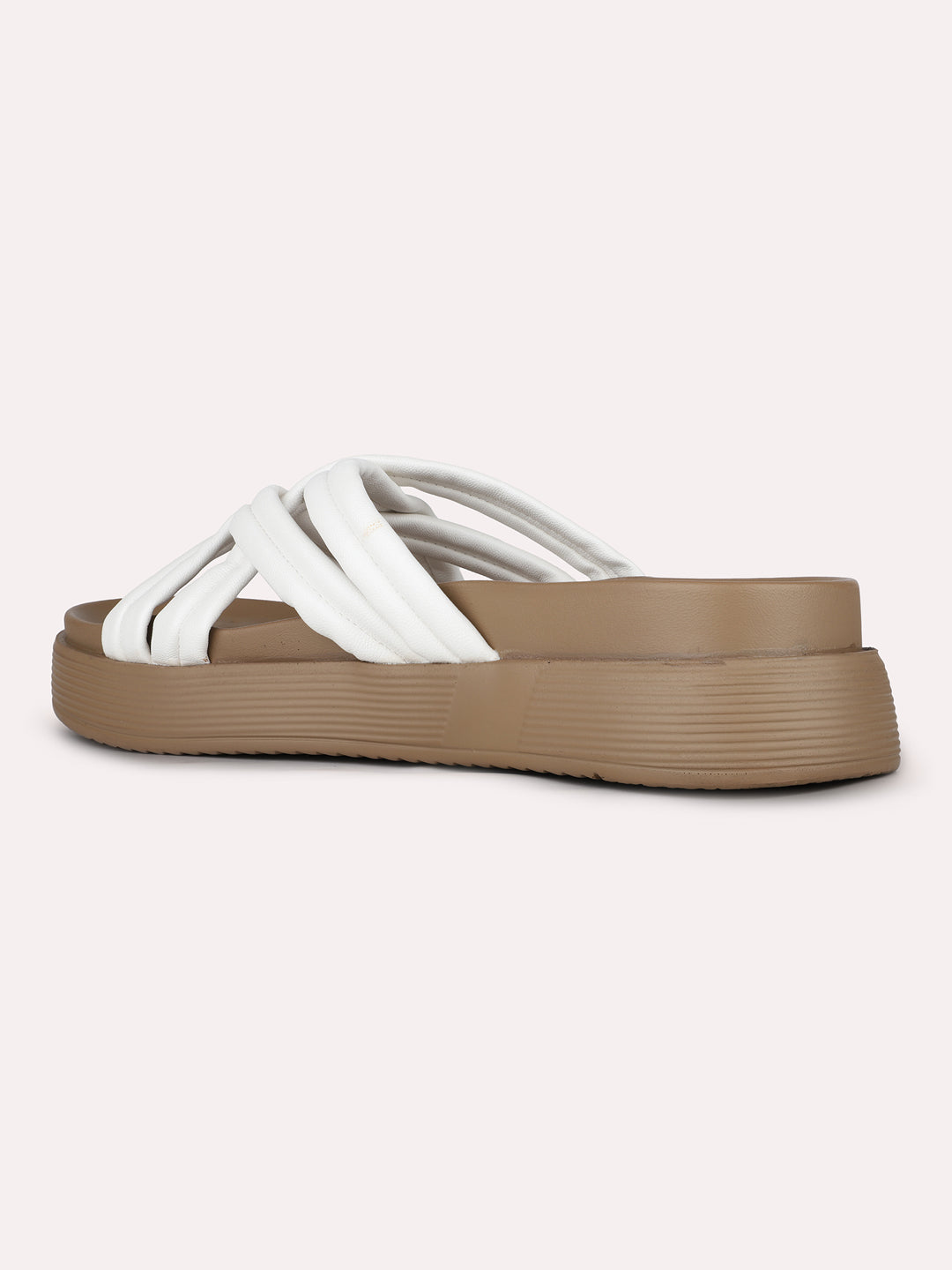 Womens White Casual Solid Open Toe Slip-On Flat Sandals