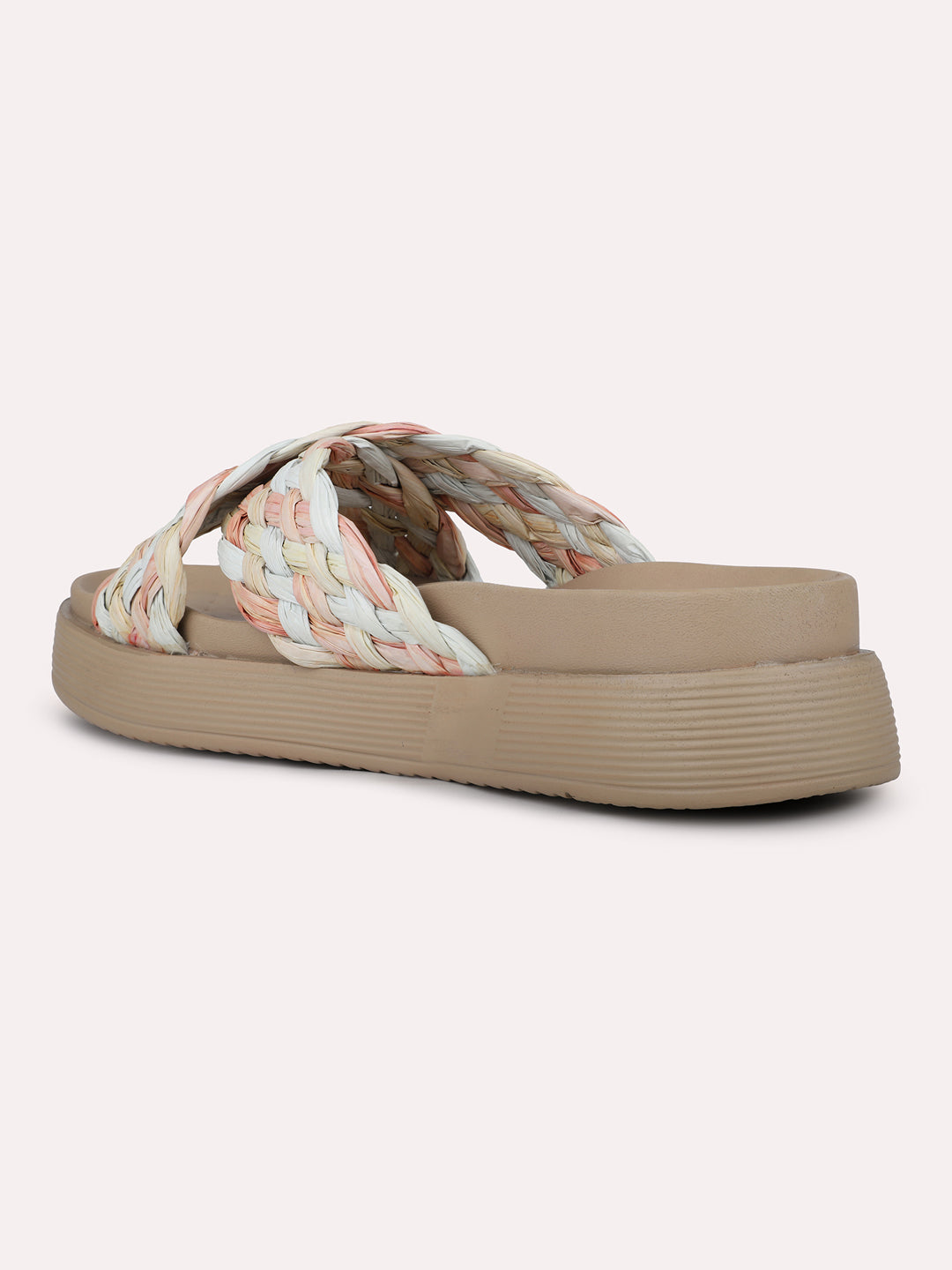 Womens Peach Party Wear Textured Open Toe Flats