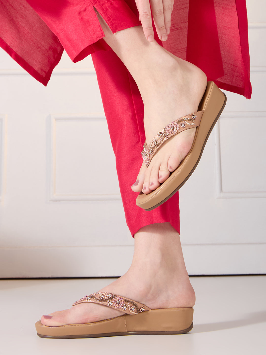 Buy Now Womens Rose Golden Formal Embellished Round Toe Flatform