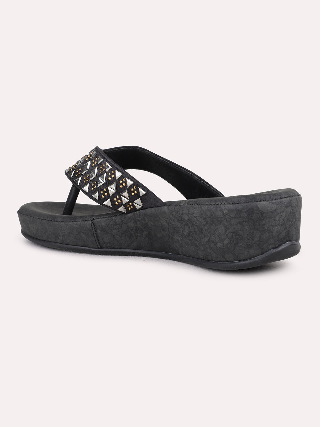 Womens Black Ethnic Embellished Wedge Heels