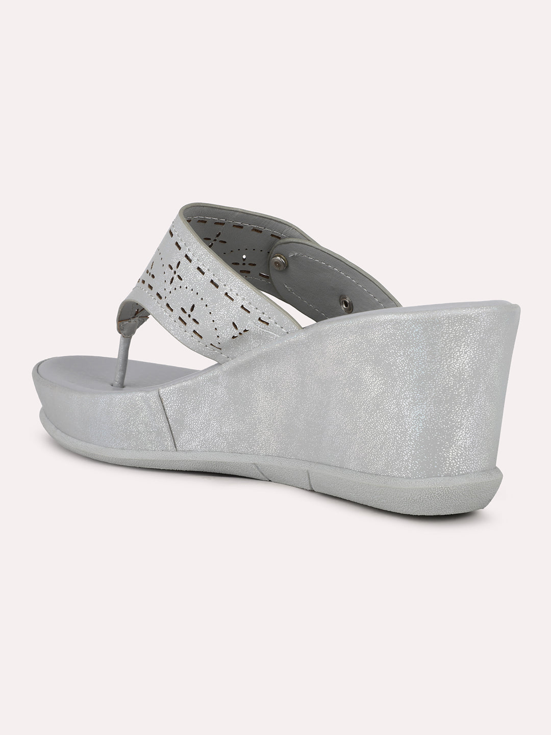 Womens Grey Casual Embellished Round Toe Wedge Heel Sandals