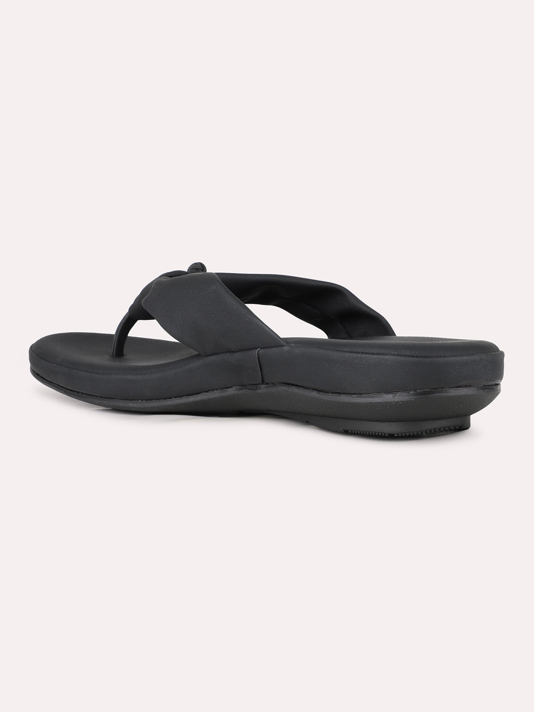 Women Black Ethnic Solid T-Strap Slip-On Flat Sandals