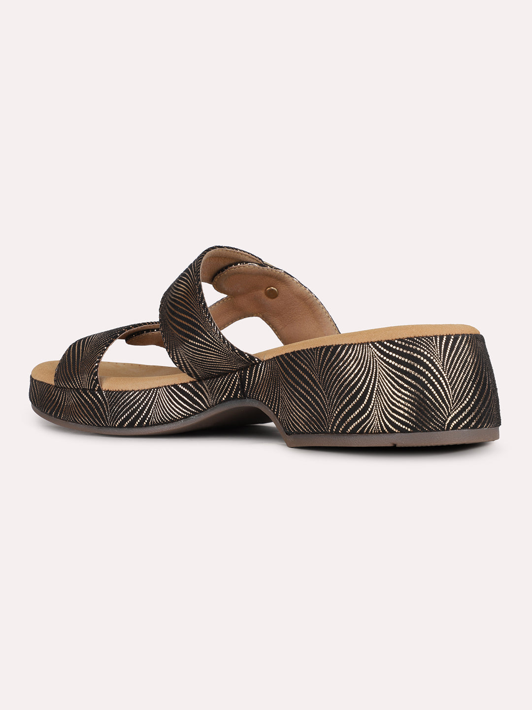 Women Golden Casual Printed Pointed Platform Heel Sandals