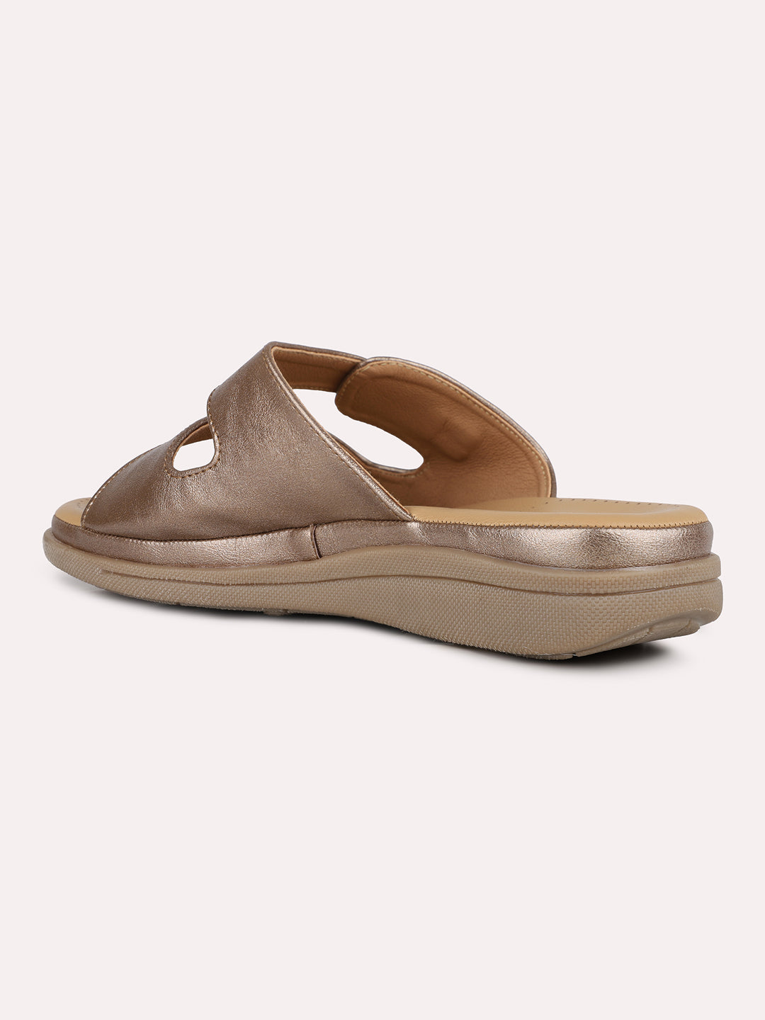 Women Golden Ethnic Solid Pattern Open Toe Slip-On Flats