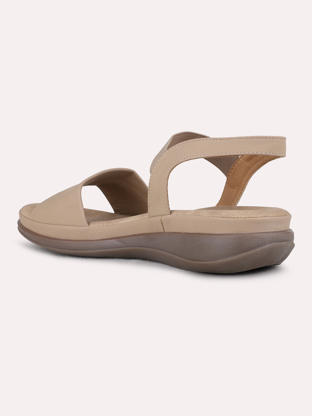 Womens Tan Casual Solid Open Toe Flat Sandals