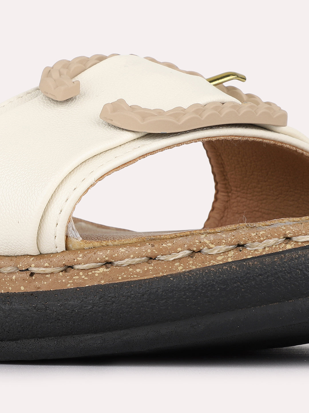 Womens Cream Casual Solid Pattern Round Toe Wedge Heels