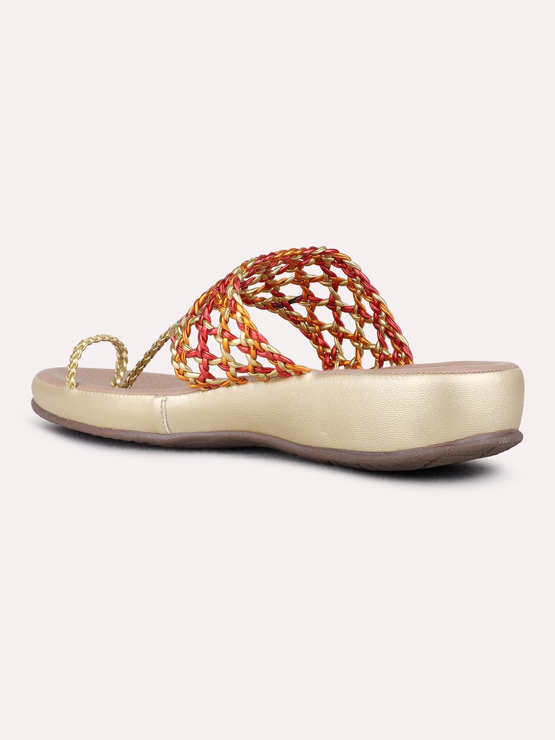 Womens Multi Casual Printed T-Strap Flat Sandals