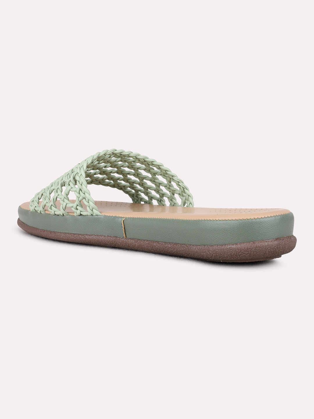 Womens Green Casual Solid Open Toe Flat Sandals
