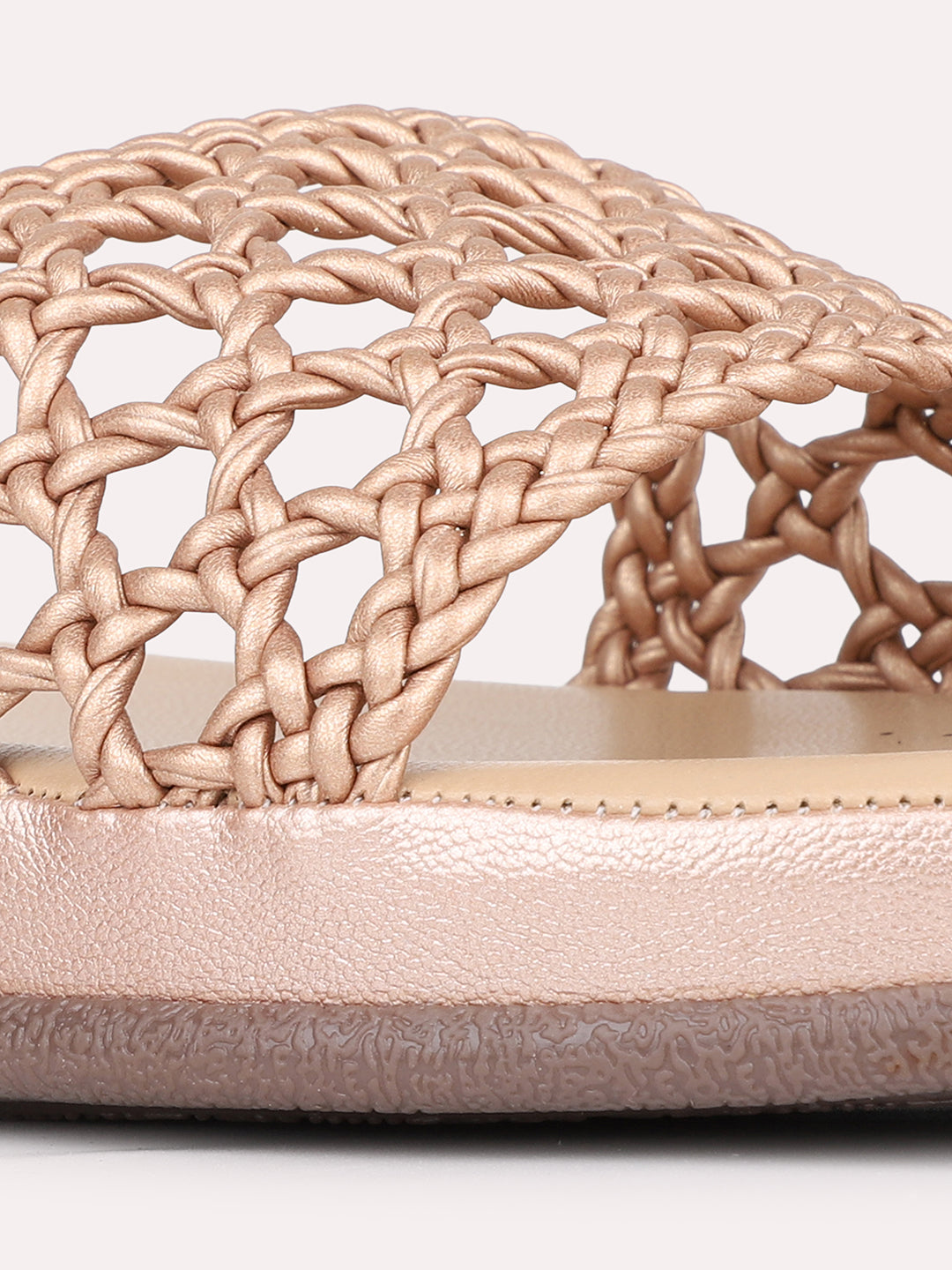 Womens Peach Casual Woven Design Open Toe Slip-On Flats