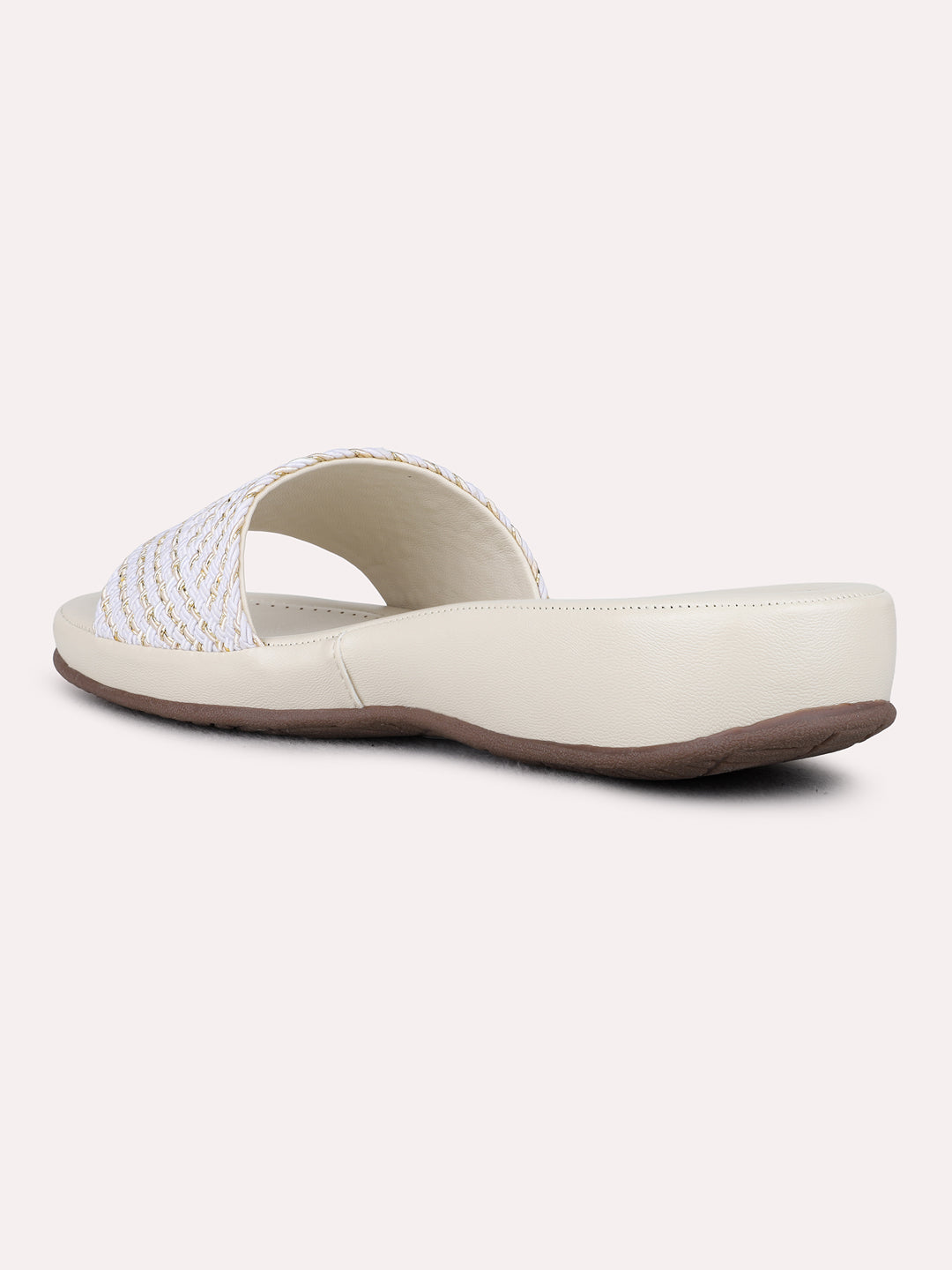 Womens White Casual Textured Open Toe Flat Sandals